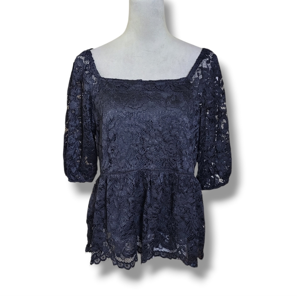 Nanette Lepore Black Lace Sheer Sleeve Blouse Women's M NWT